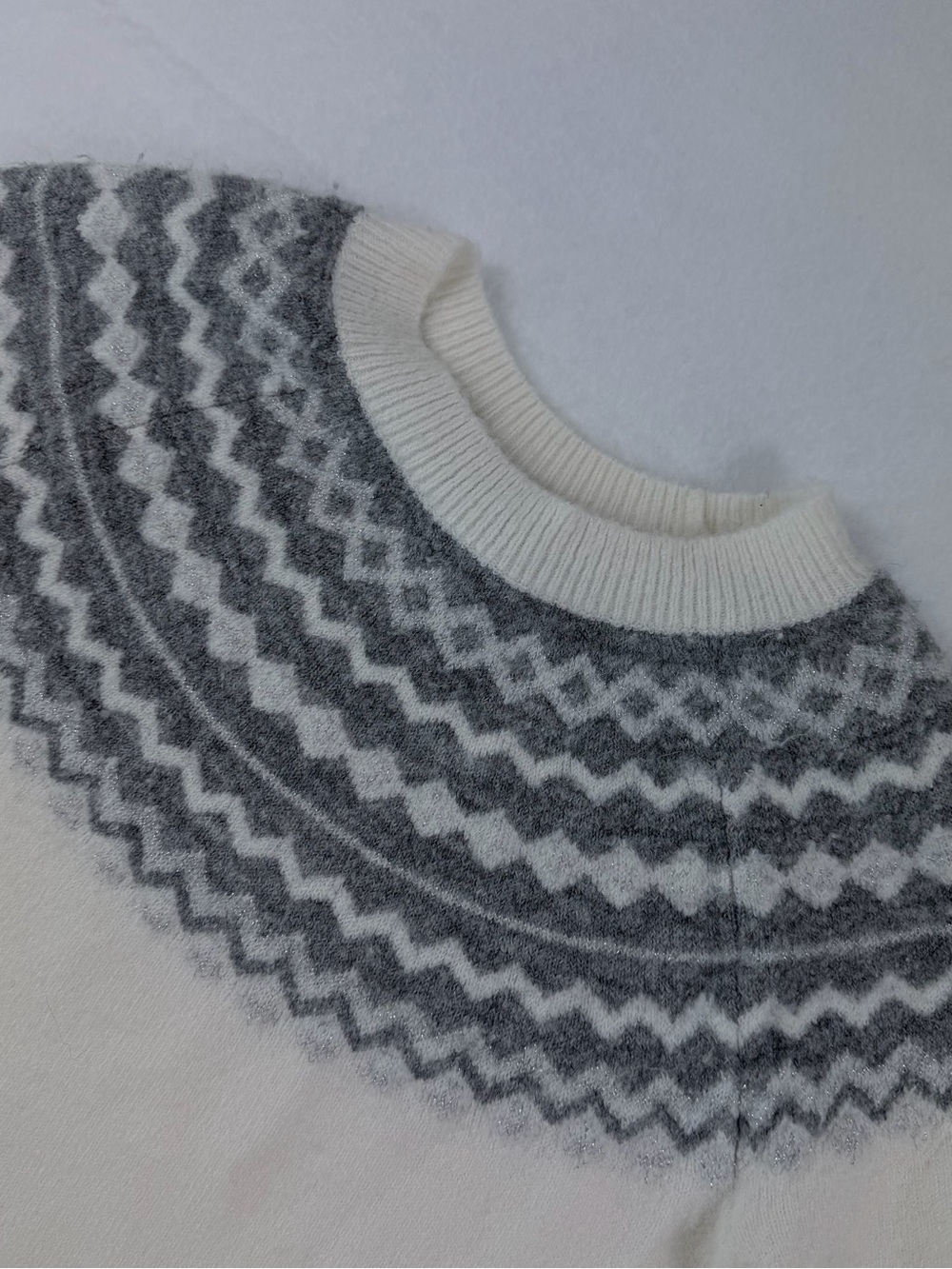 Banana Republic Gray and Cream Geometric Yoke Crewneck Sweater